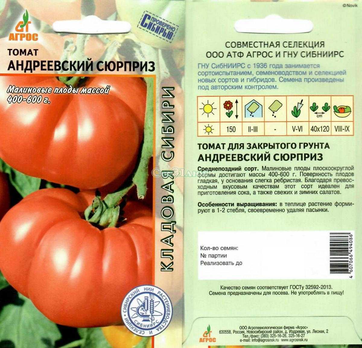 Томат андреевский сюрприз: характеристики и описание сорта. томат андреевский сюрприз: отзывы, фото, урожайность, секреты выращивания